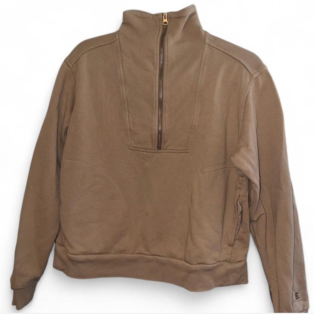 Everlane Tan Zip Up Sweater with Mock Neck